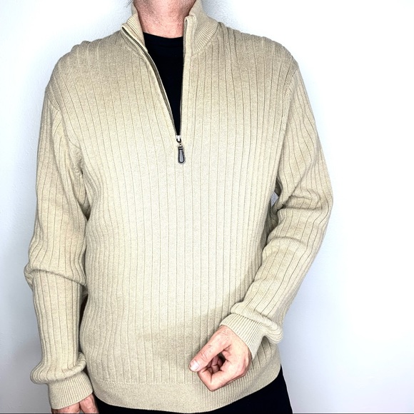 GH Bass Earth 100% Cotton, Half Zipper Front, Ribbed, Sweater. - Picture 4 of 14